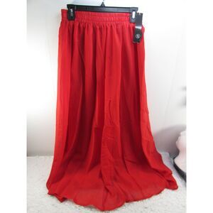 Sinono Womens Chiffon Retro Maxi Skirt Vintage Ankle-Length Skirts small - Red
